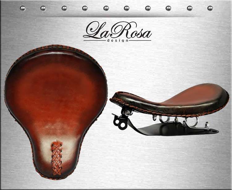 16" LaRosa Antique Shedron Leather Solo Seat Harley Sportster Seat Mount Kit